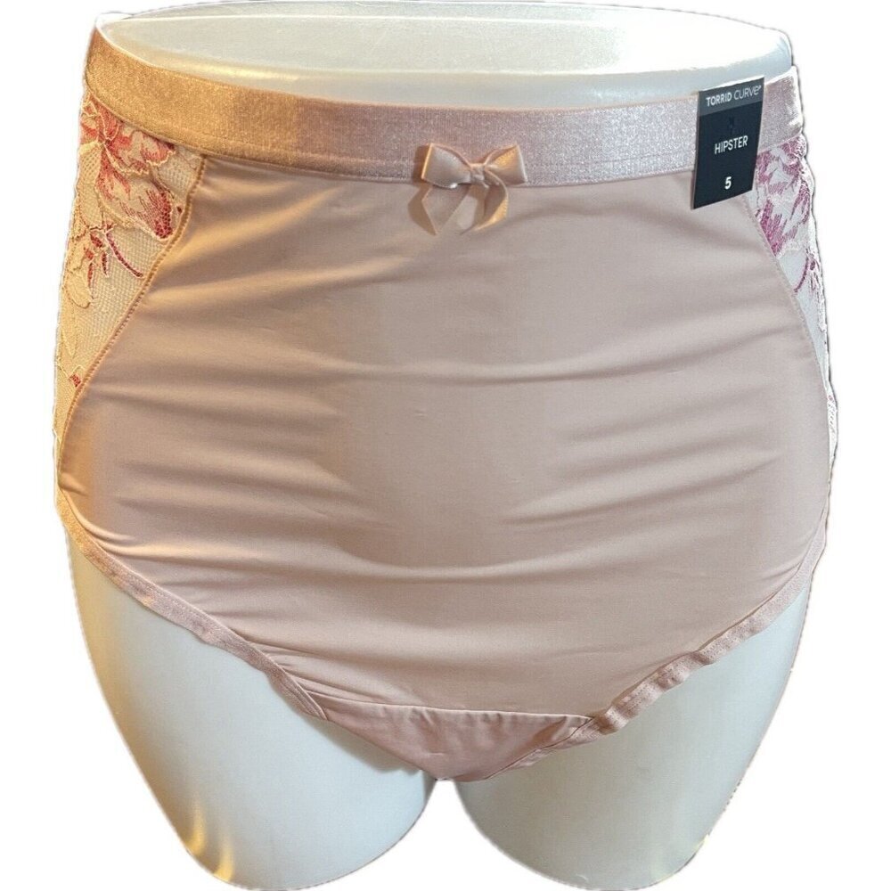 Torrid +6 Pink Floral Lace Mesh Stretch Waistband Keyhole Back Hipster Panties - Picture 2 of 5
